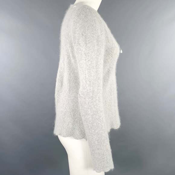 LUCY & LAUREL Grey Nylon Blend Ribbon Trim V-Neck Sweater - Picture 3 of 6